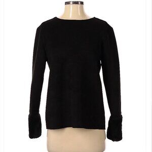 𝅺CATHERINE Malandrino Faux Leather & Fur Black Long Sleeve Top Size S